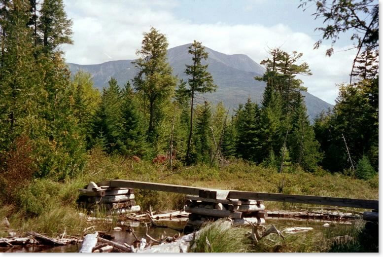 mm 6.2 - the AT crosses the outlet of Tracy Pond. Here is this beautiful view back to Mt. Katahdin. Update: Due to a recent reroute, this point may no longer be on the AT. Courtesy askus3@optonline.net